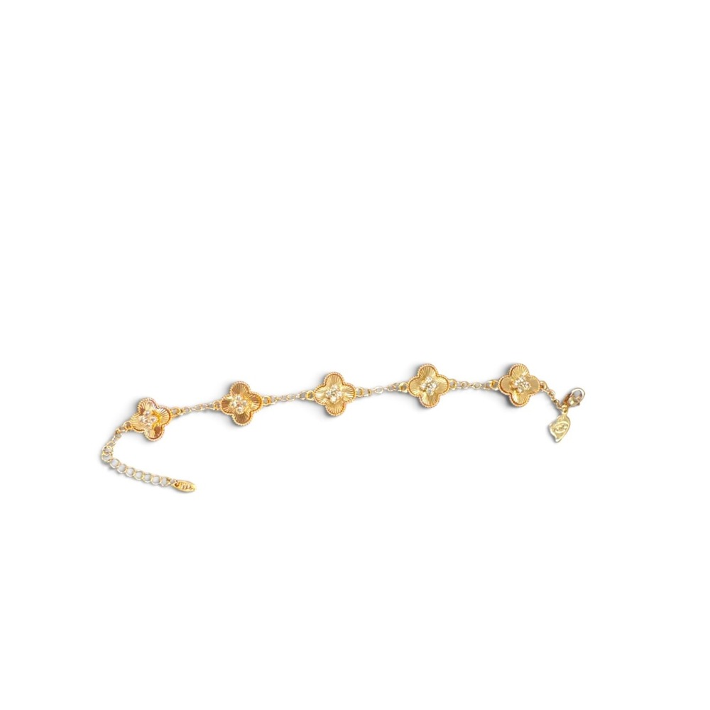 14K Gold Filled Clover Crystal Bracelet 8" Quiet Luxury Feminine NWOT